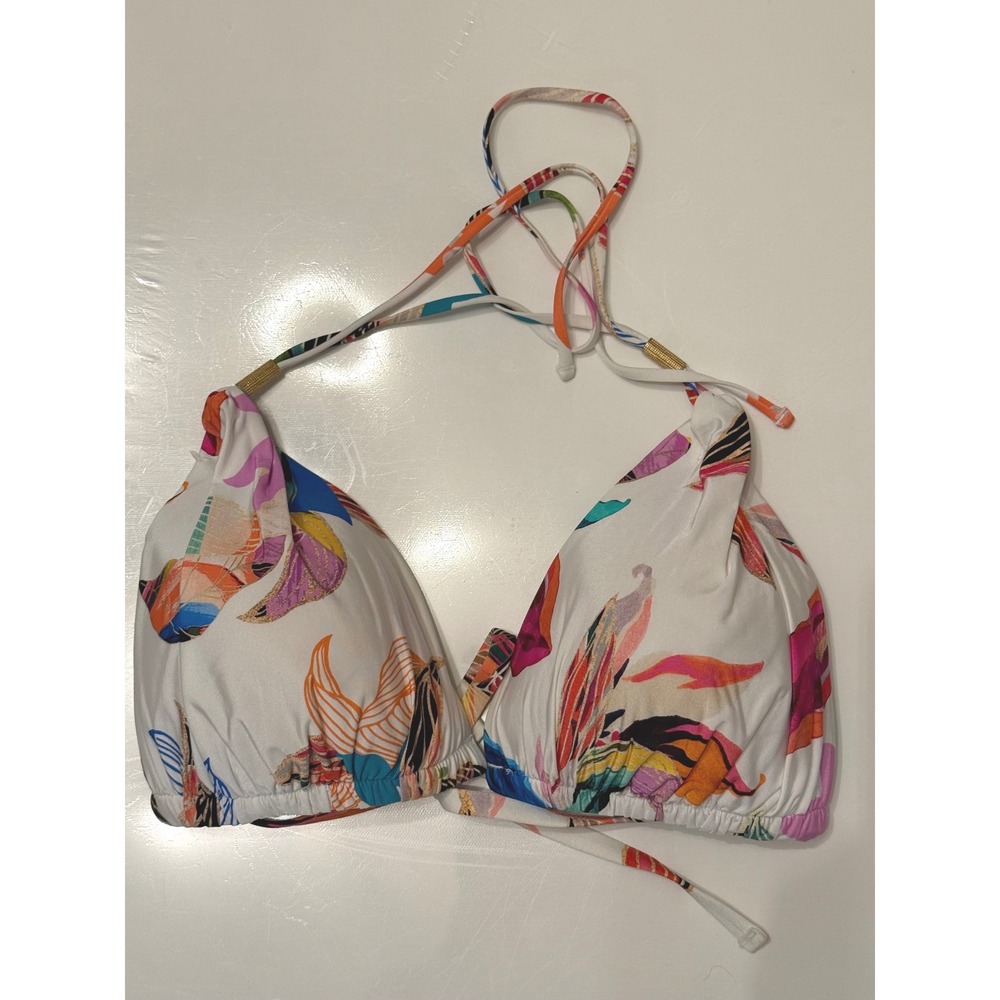 La Blanca Tropical Floral Triangle Halter Bikini Top padded Size 10